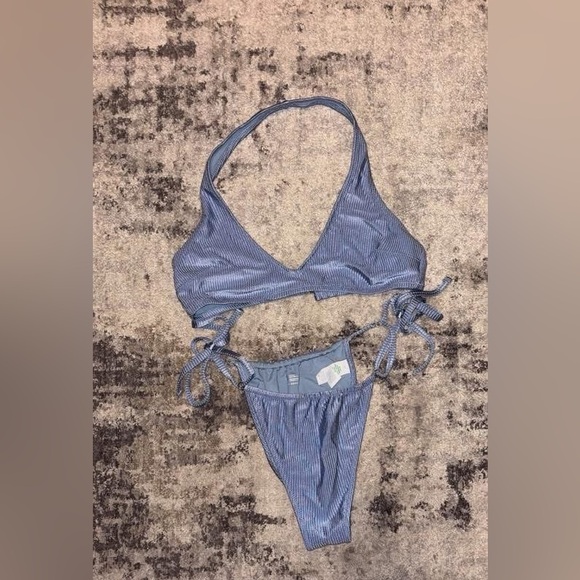 American Eagle Outfitters Blue Striped Bikini - Picture 1 of 1